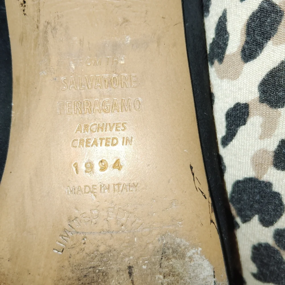 Salvatore Ferragamo LIMITED EDITION Black Suede Flat Mules Slip On Gold Logo 7 - Picture 6 of 6